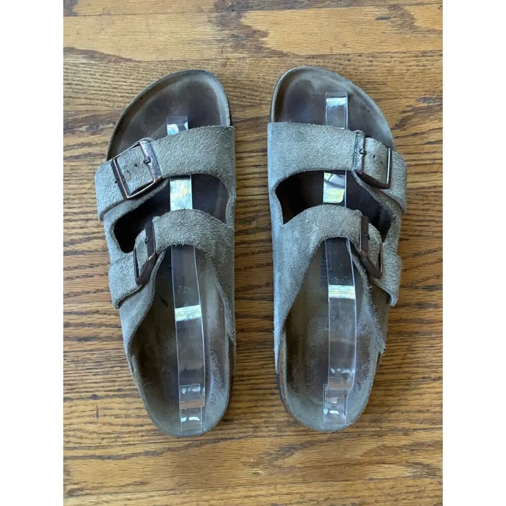 Birkenstock Taupe Gray Soft Footbed Suede Arizona Sandals Shoes   Adult Size 44